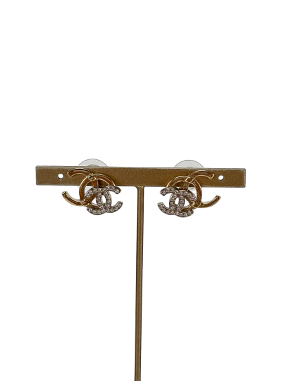 CHANEL - 21A Gold Silver Tone Rhinestone Earrings