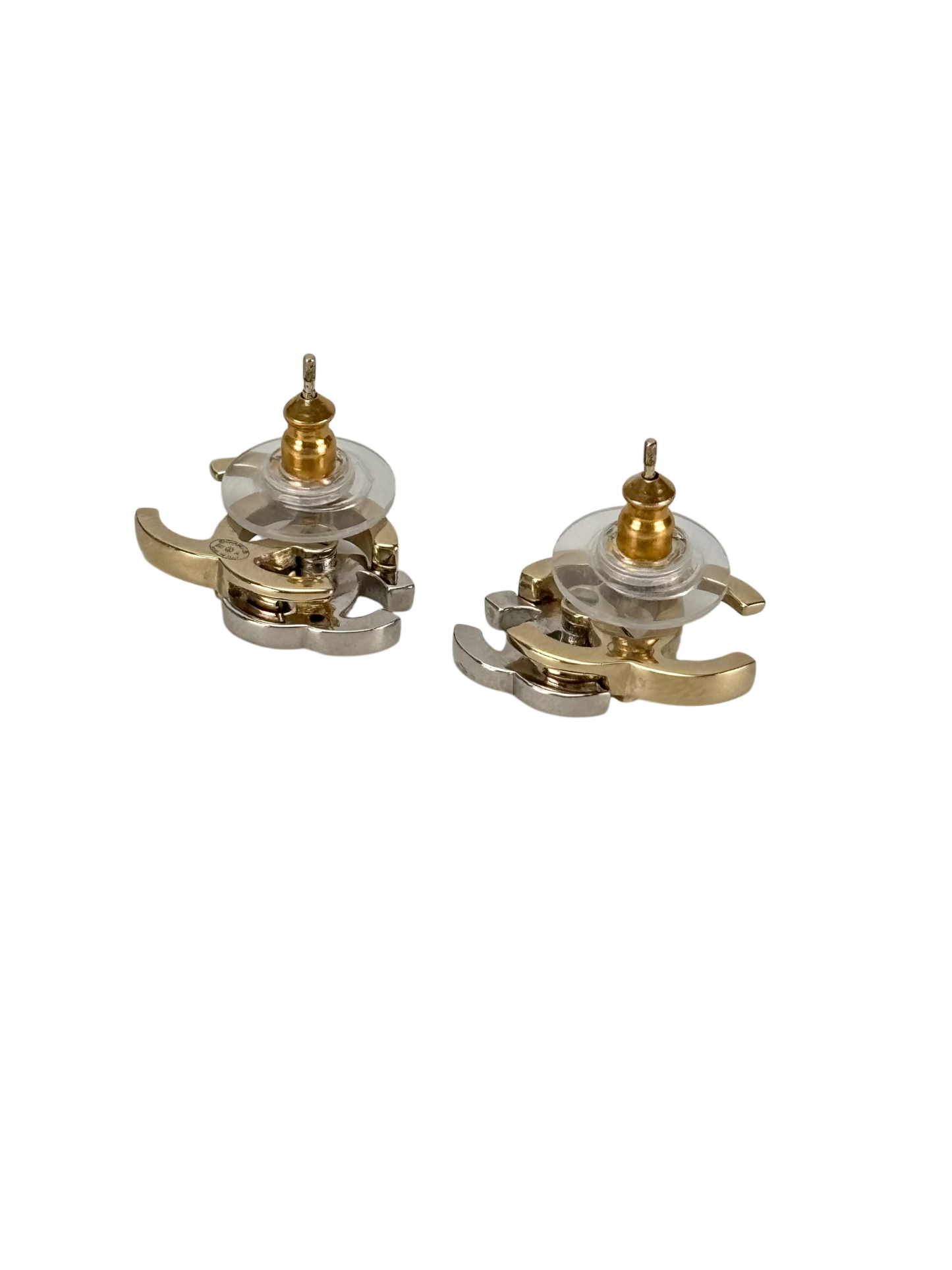 CHANEL - 21A Gold Silver Tone Rhinestone Earrings