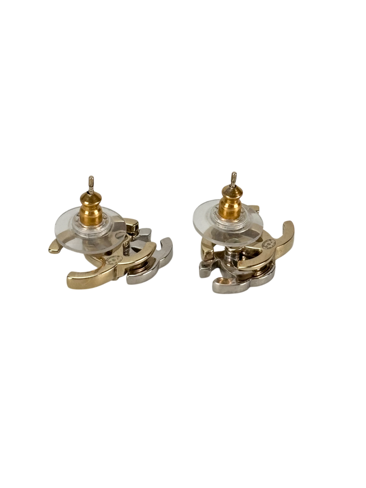 CHANEL - 21A Gold Silver Tone Rhinestone Earrings