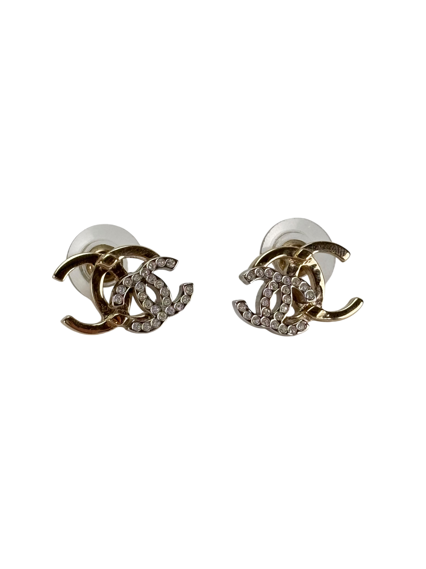 CHANEL - 21A Gold Silver Tone Rhinestone Earrings