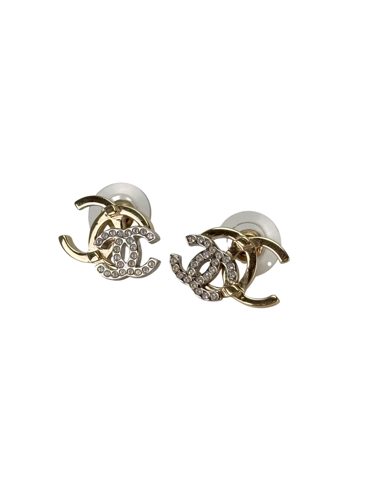 CHANEL - 21A Gold Silver Tone Rhinestone Earrings