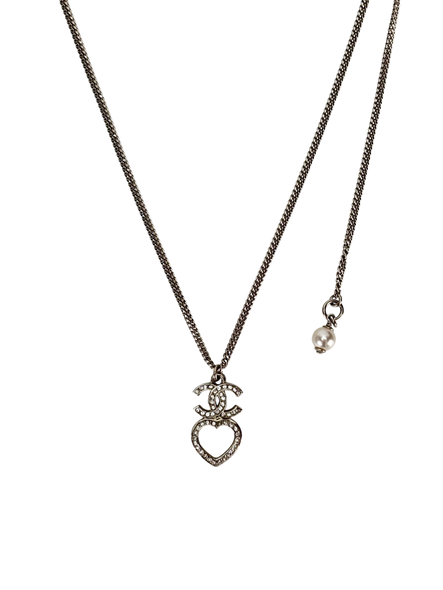 CHANEL - 23N Heart Metal & Strass Rhinestone Necklace