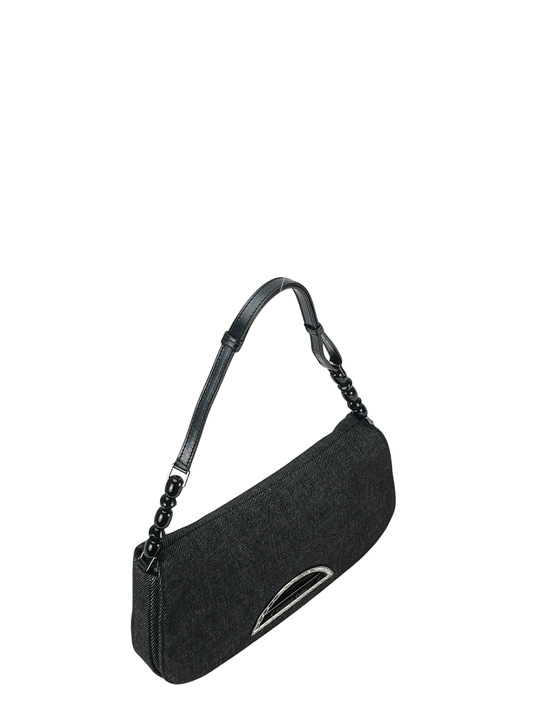 CHRISTIAN DIOR - Black Denim Maris Pearl Shoulder Bag