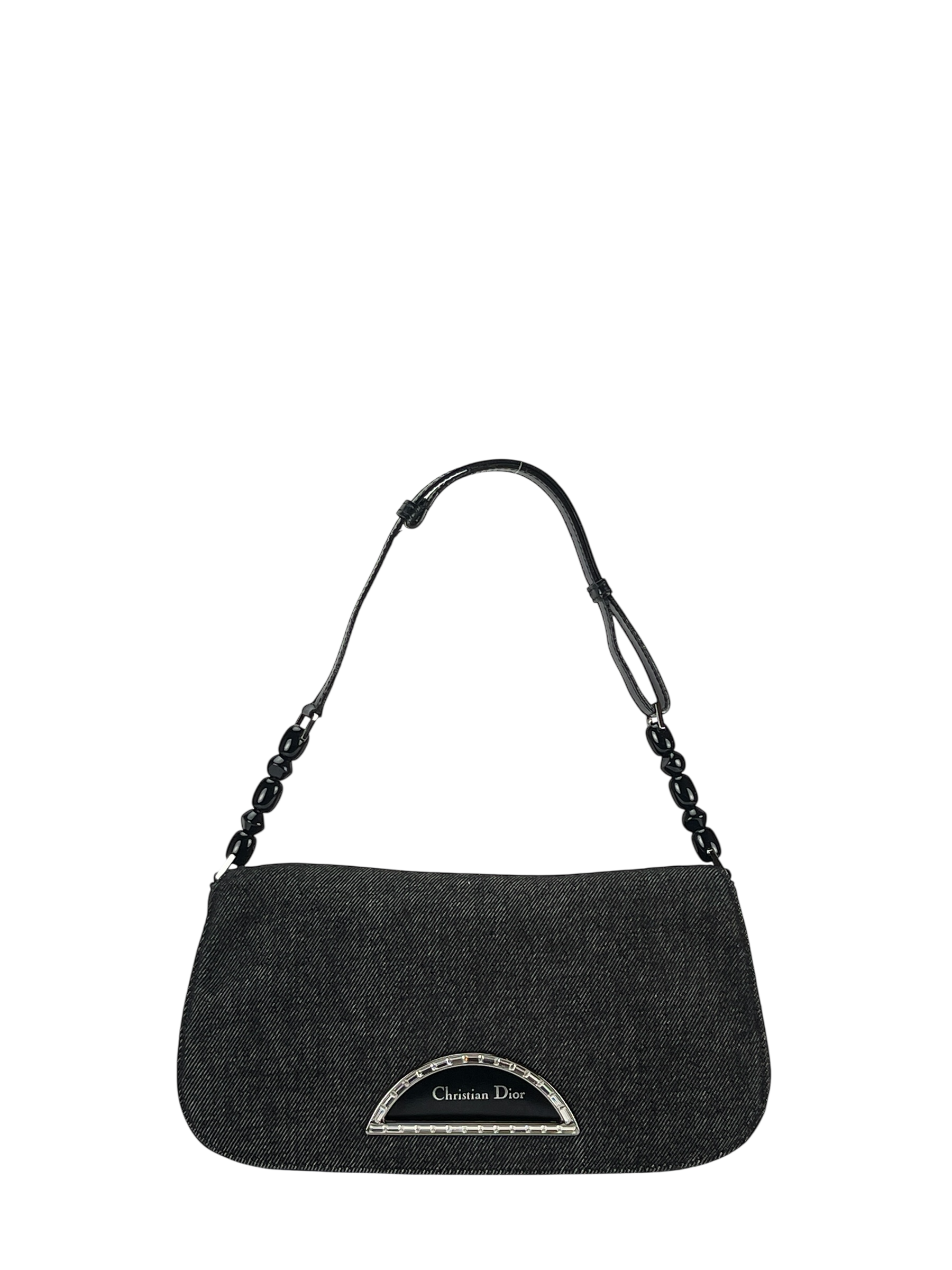 CHRISTIAN DIOR - Black Denim Maris Pearl Shoulder Bag
