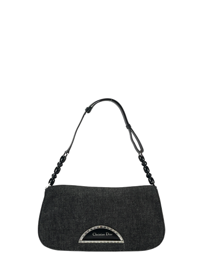 CHRISTIAN DIOR - Black Denim Maris Pearl Shoulder Bag