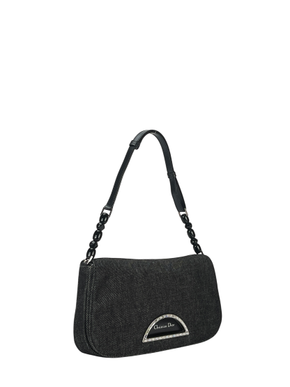 CHRISTIAN DIOR - Black Denim Maris Pearl Shoulder Bag