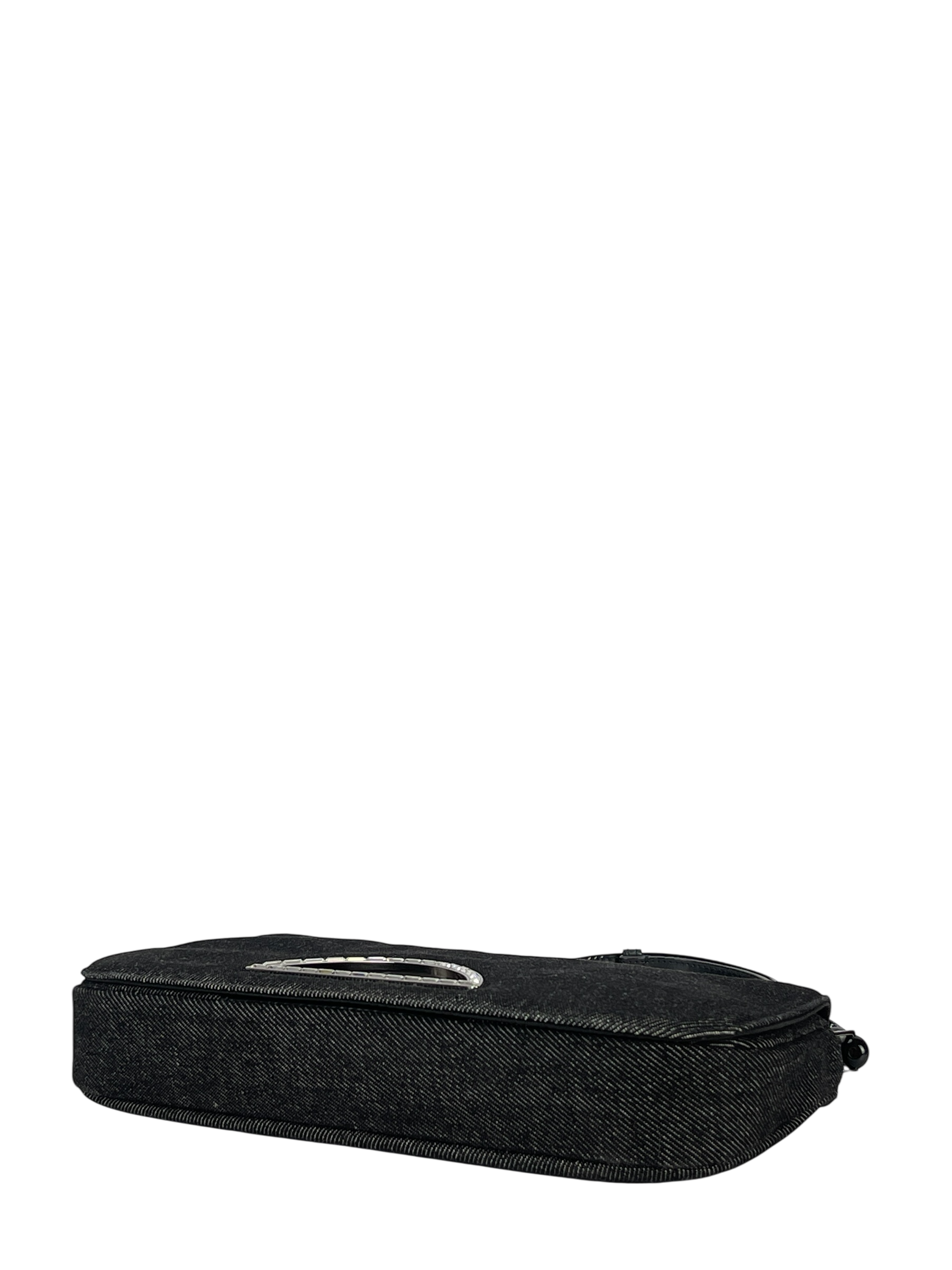 CHRISTIAN DIOR - Black Denim Maris Pearl Shoulder Bag