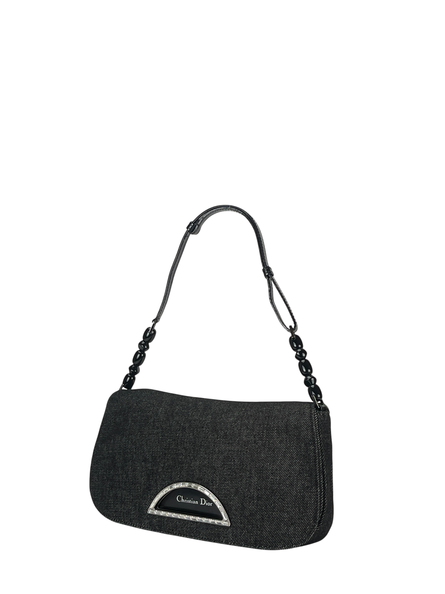 CHRISTIAN DIOR - Black Denim Maris Pearl Shoulder Bag