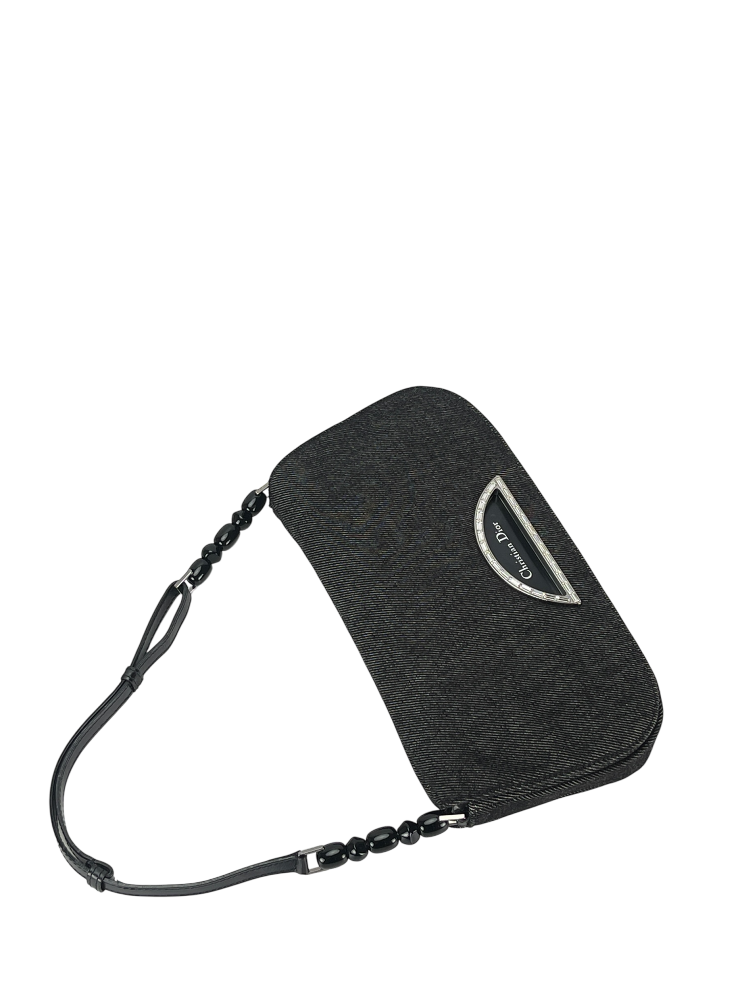 CHRISTIAN DIOR - Black Denim Maris Pearl Shoulder Bag