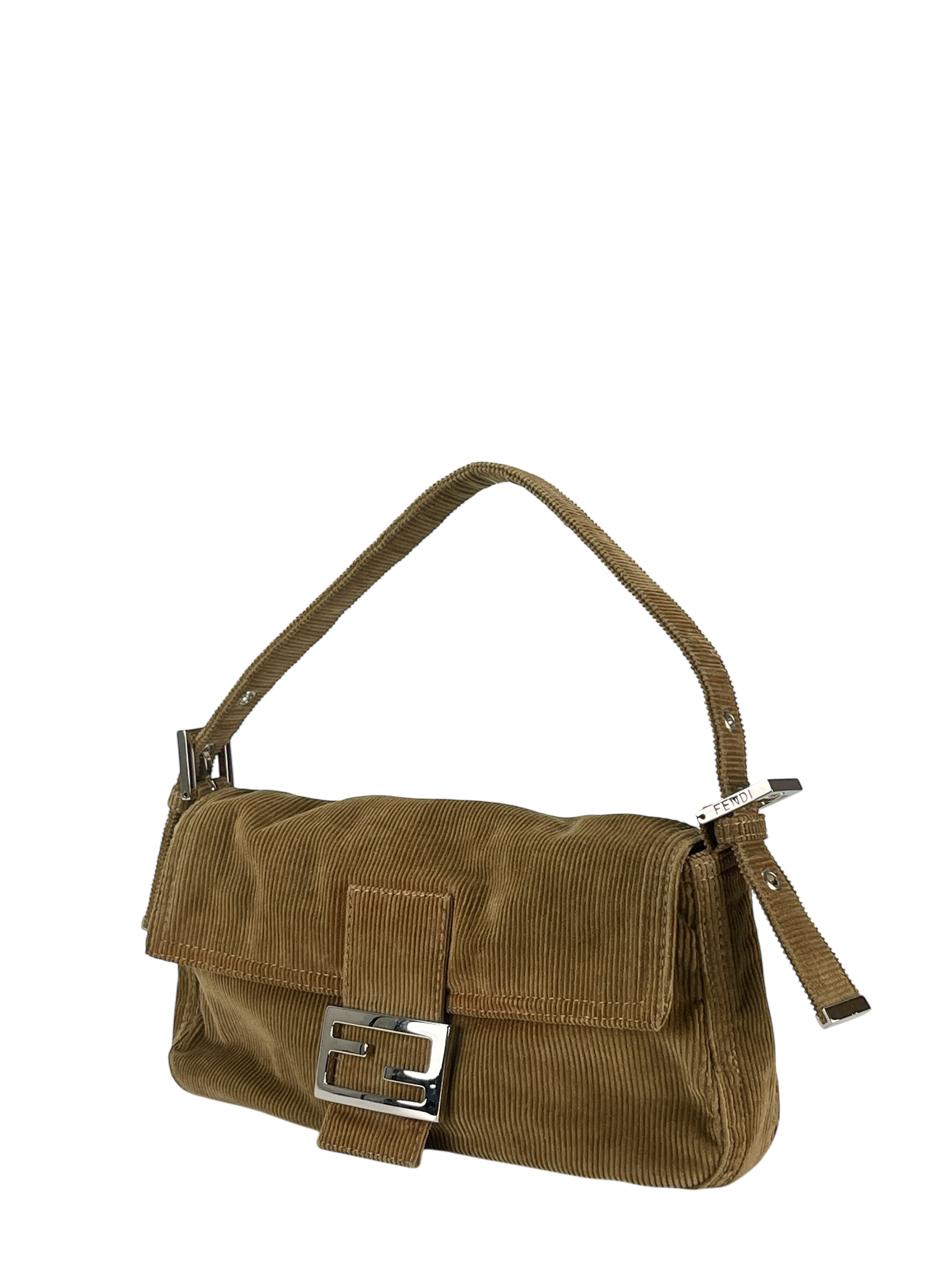 FENDI - Baguette Brown Corduroy Handbag