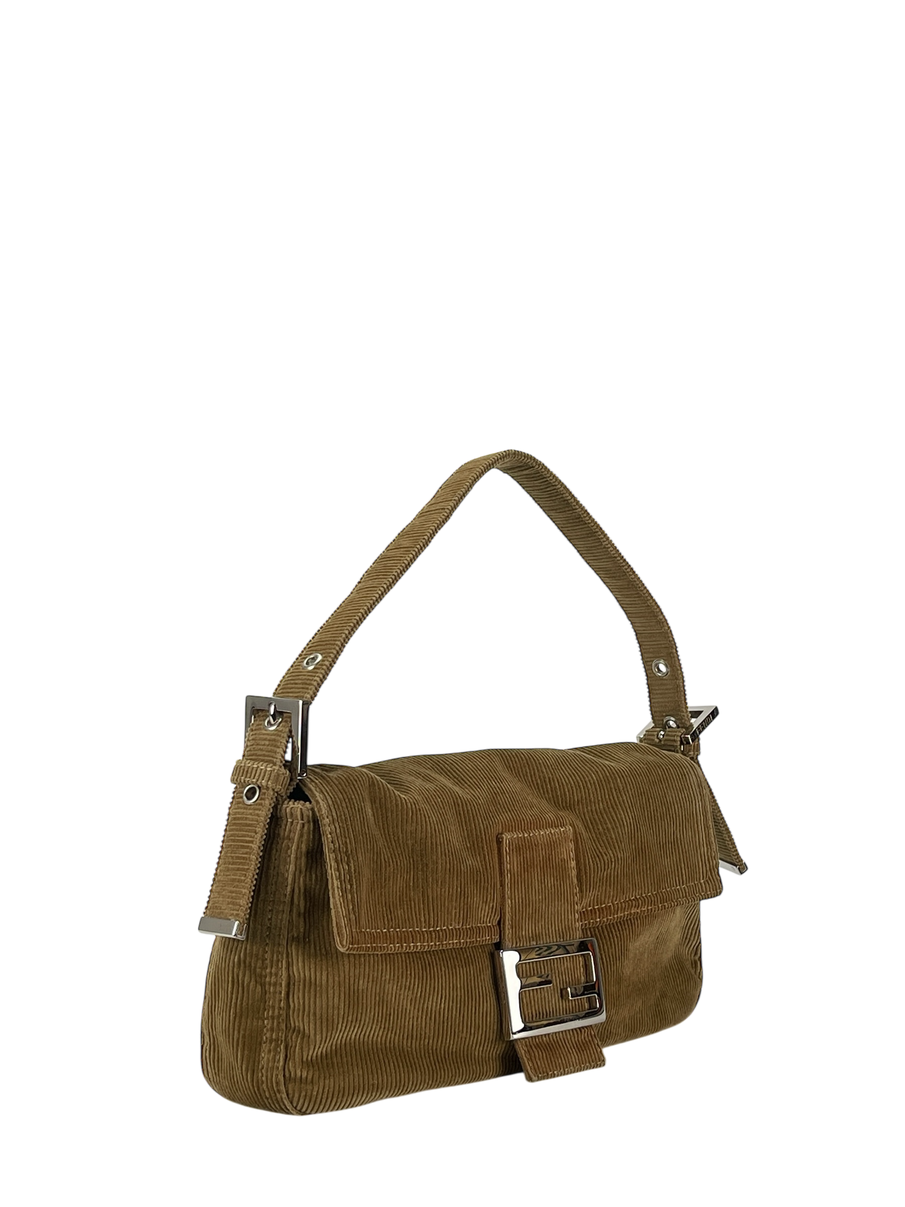 FENDI - Baguette Brown Corduroy Handbag