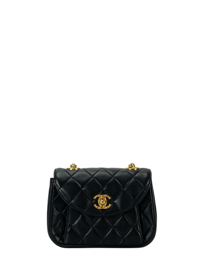 CHANEL - Small Matelasse Black Lambskin Single Chain Handbag Gold Hardware