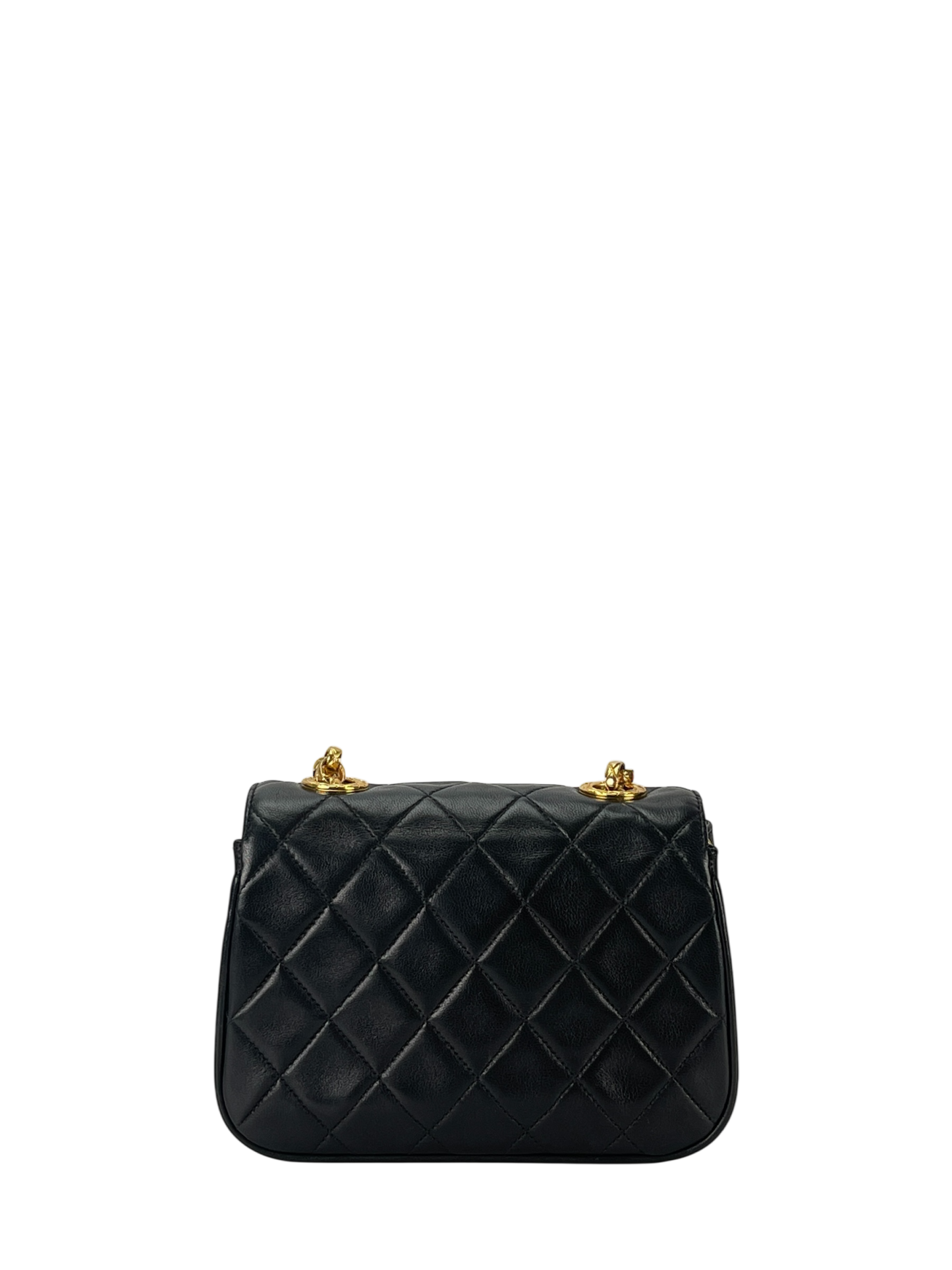CHANEL - Small Matelasse Black Lambskin Single Chain Handbag Gold Hardware