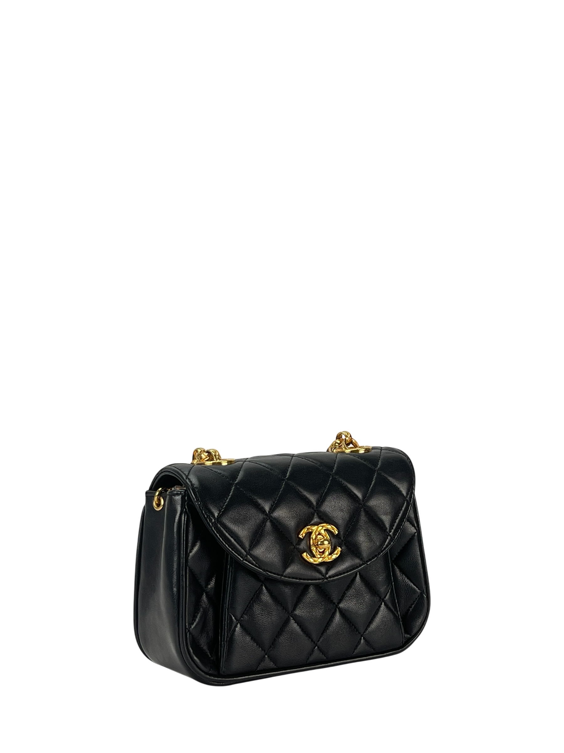 CHANEL - Small Matelasse Black Lambskin Single Chain Handbag Gold Hardware