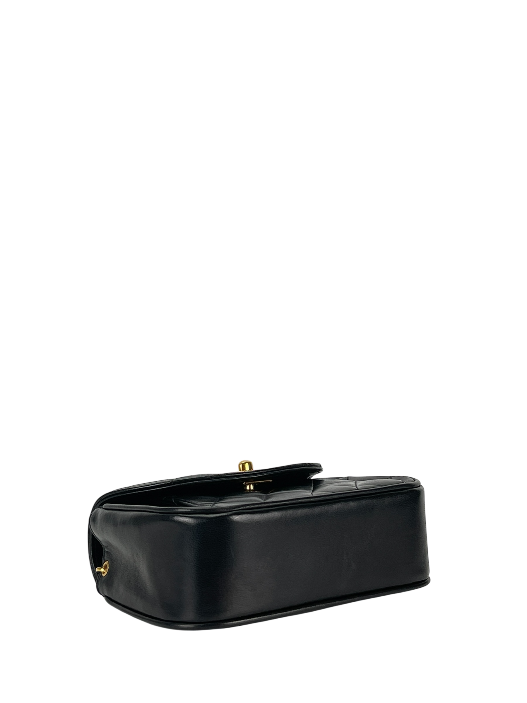 CHANEL - Small Matelasse Black Lambskin Single Chain Handbag Gold Hardware