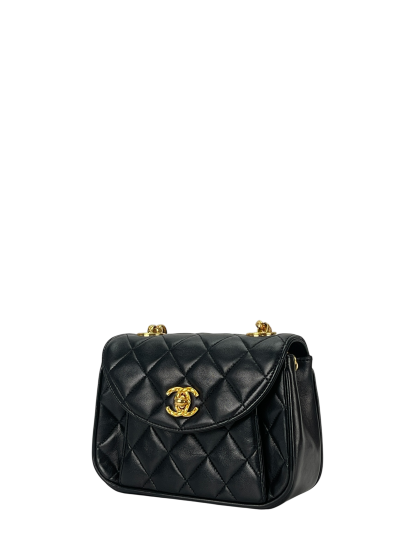 CHANEL - Small Matelasse Black Lambskin Single Chain Handbag Gold Hardware