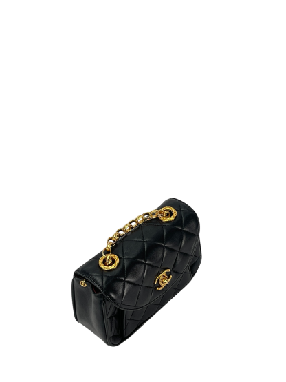 CHANEL - Small Matelasse Black Lambskin Single Chain Handbag Gold Hardware