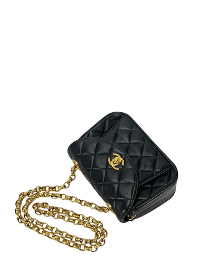 CHANEL - Small Matelasse Black Lambskin Single Chain Handbag Gold Hardware
