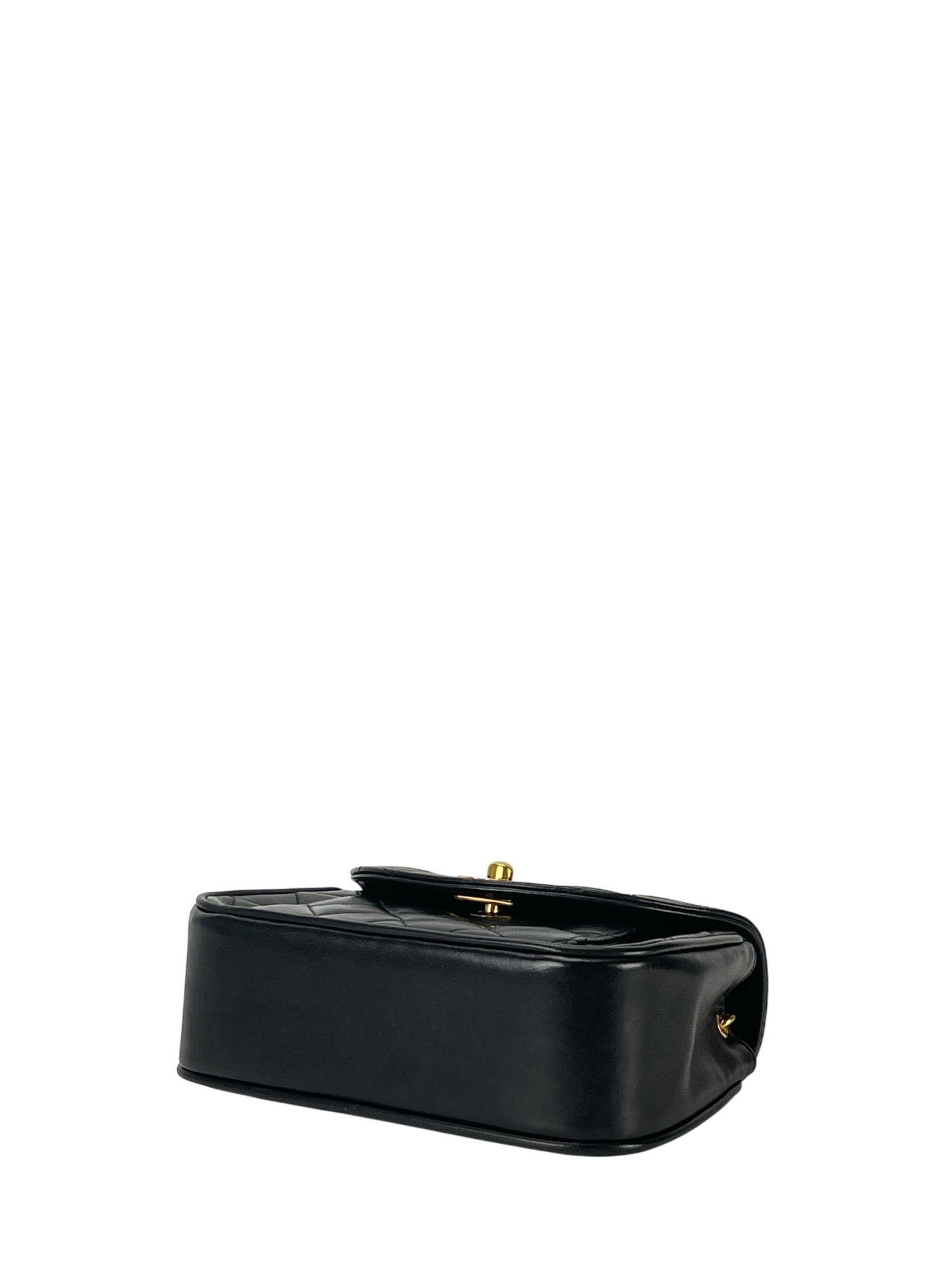 CHANEL - Small Matelasse Black Lambskin Single Chain Handbag Gold Hardware