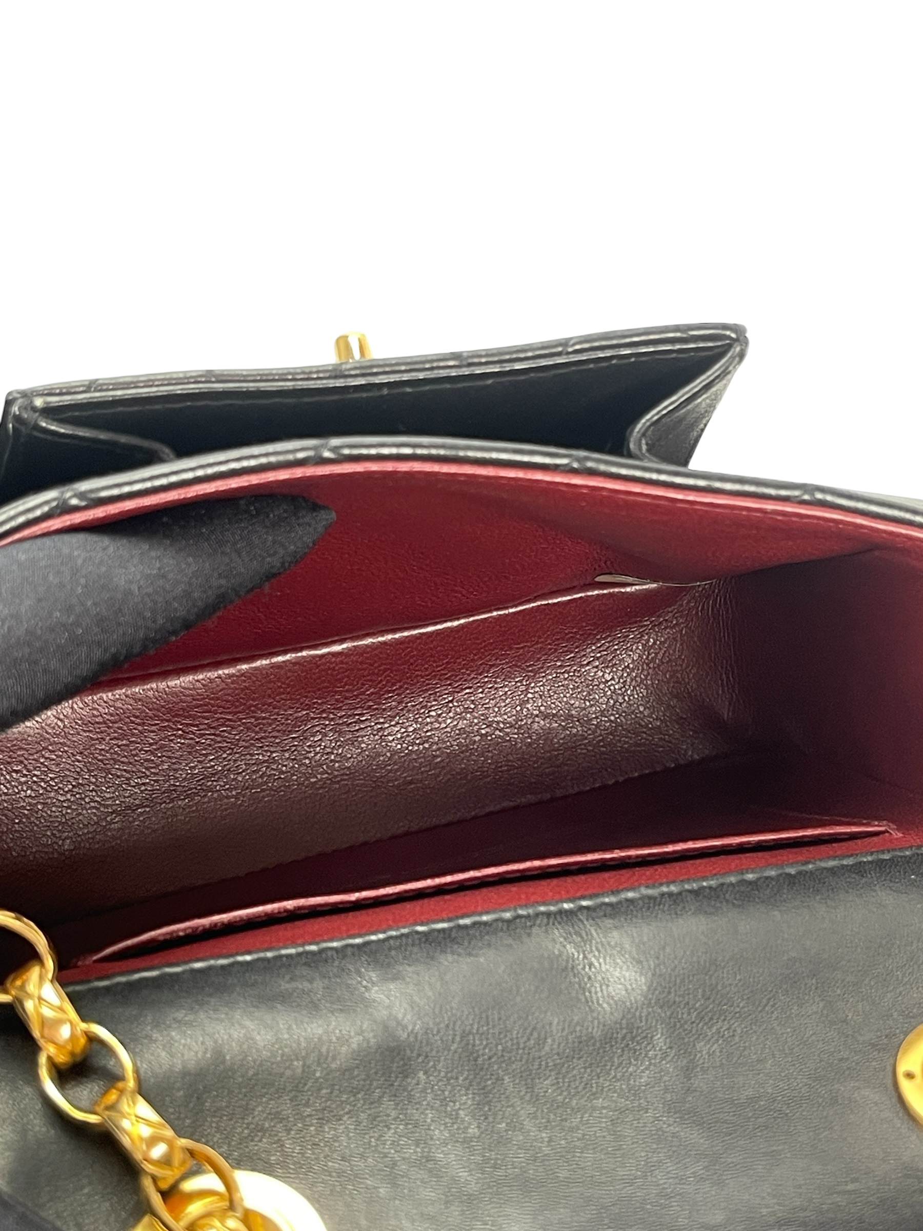 CHANEL - Small Matelasse Black Lambskin Single Chain Handbag Gold Hardware