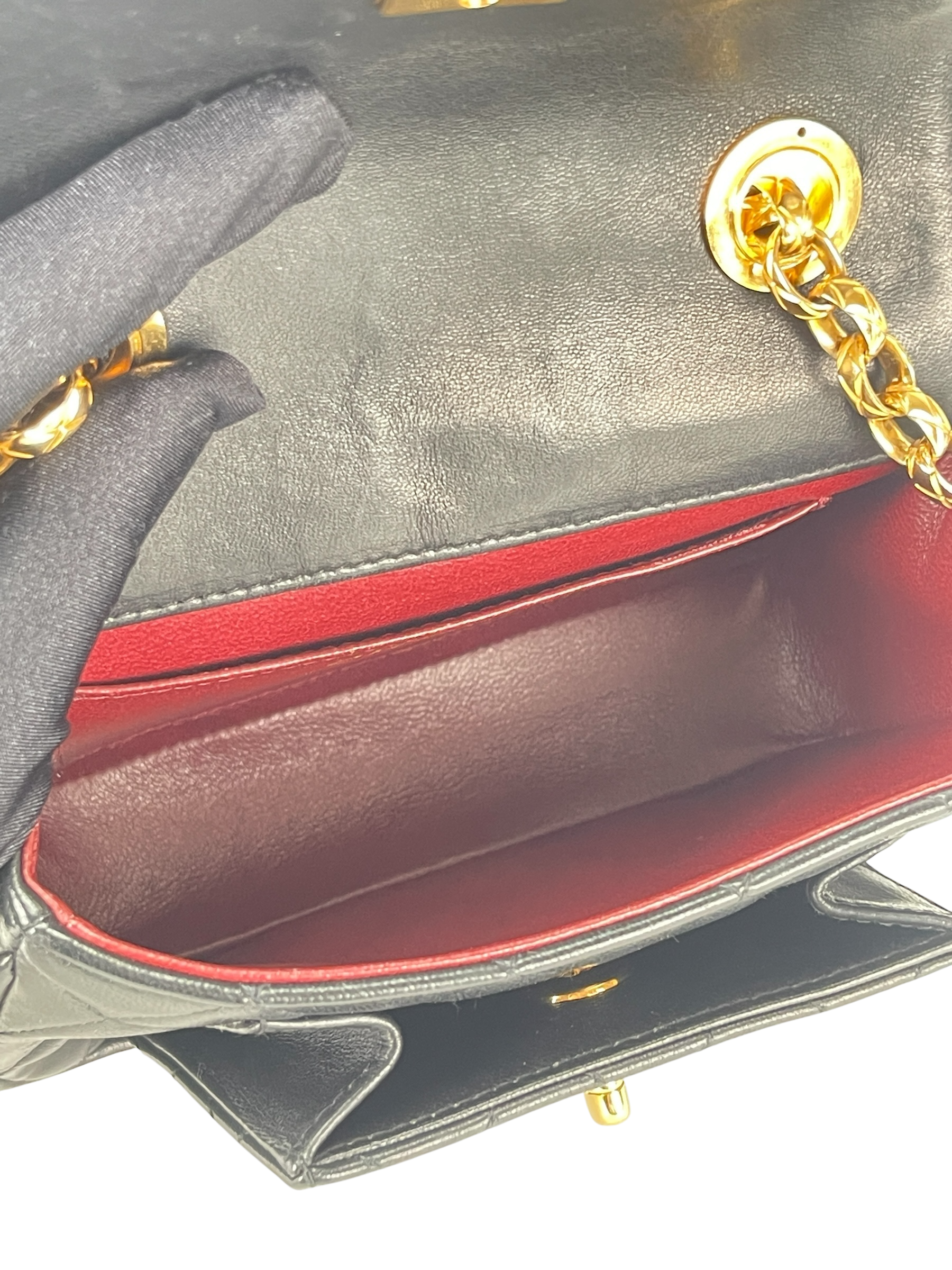 CHANEL - Small Matelasse Black Lambskin Single Chain Handbag Gold Hardware