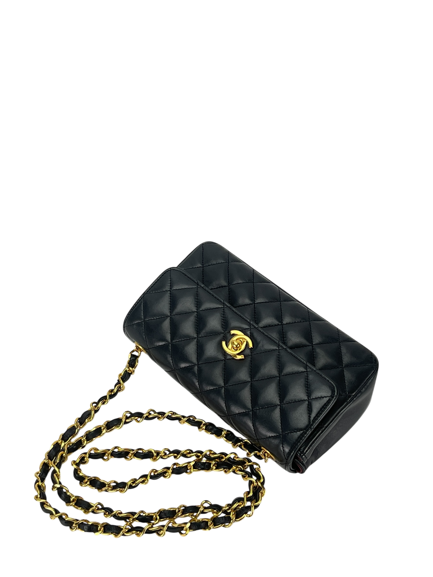 CHANEL - Mini Black Lambskin Extra Rectangular Gold Hardware