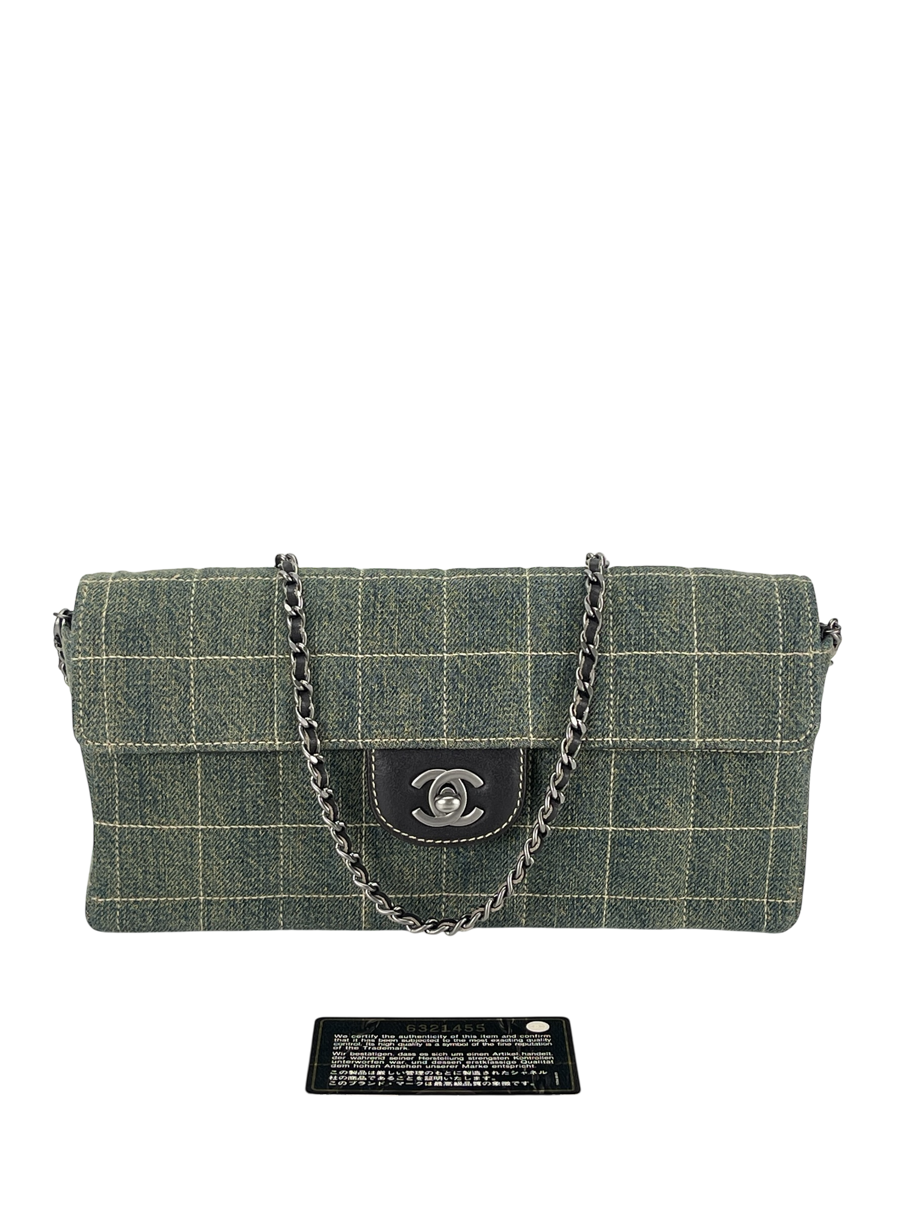 CHANEL - Blue Denim Chocolate Bar Quilted East West Flap