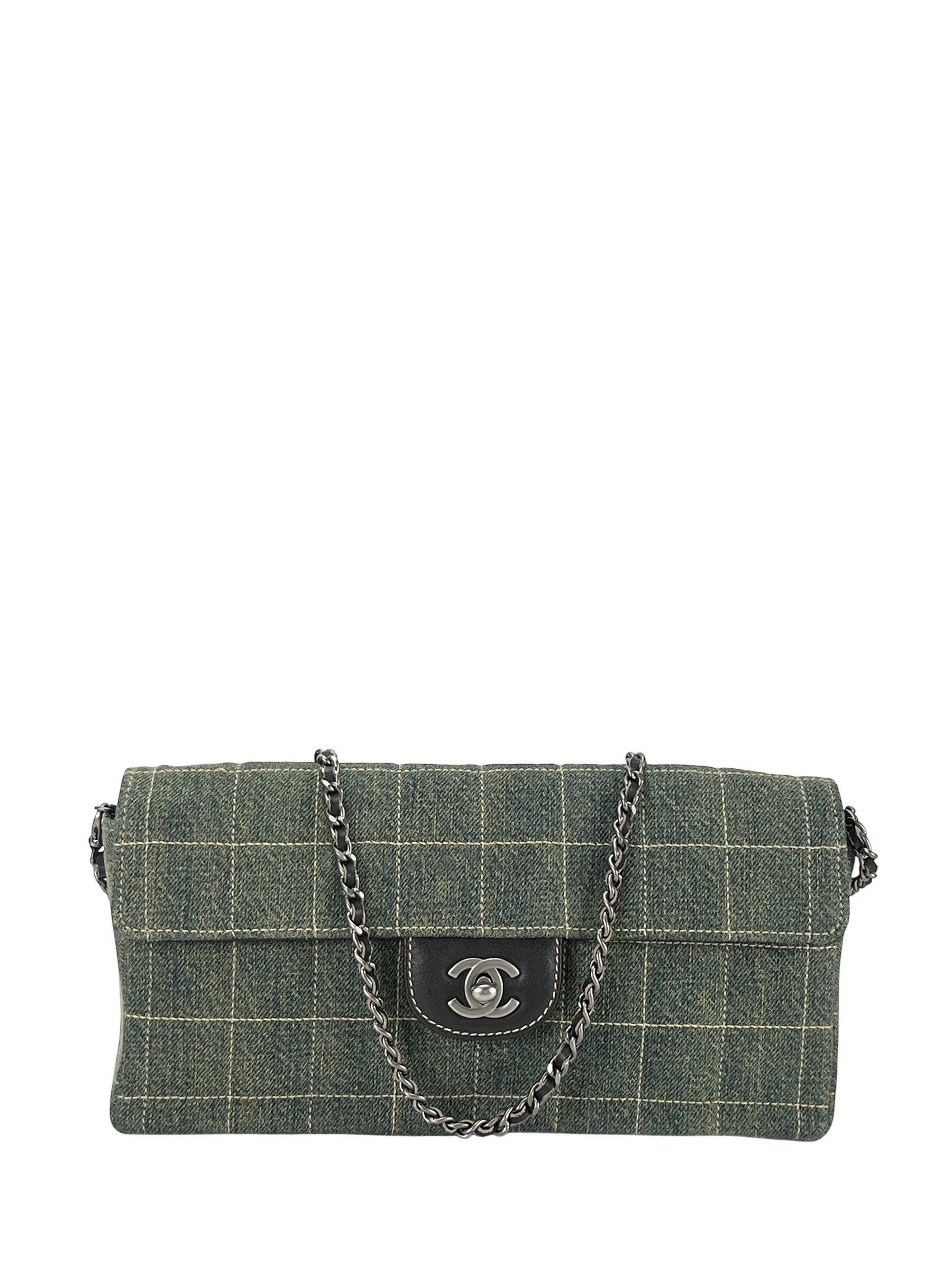 CHANEL - Blue Denim Chocolate Bar Quilted East West Flap