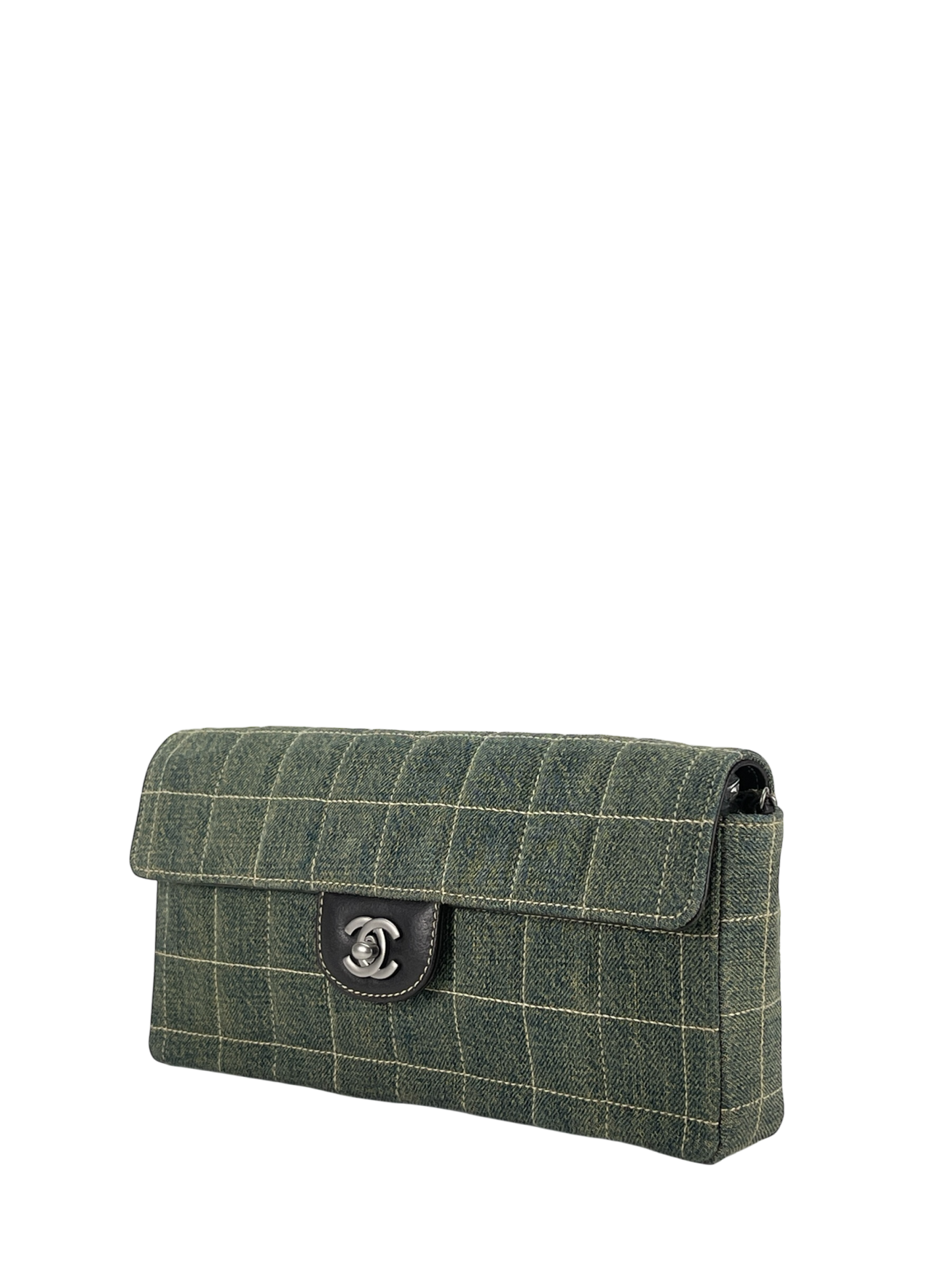 CHANEL - Blue Denim Chocolate Bar Quilted East West Flap