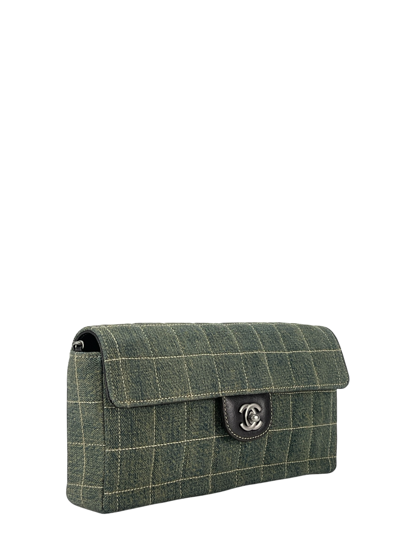CHANEL - Blue Denim Chocolate Bar Quilted East West Flap