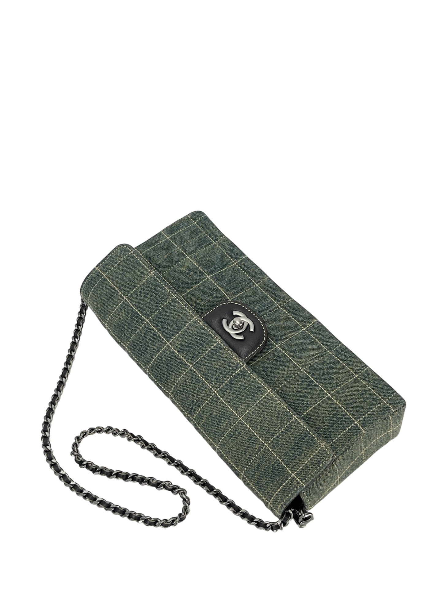 CHANEL - Blue Denim Chocolate Bar Quilted East West Flap