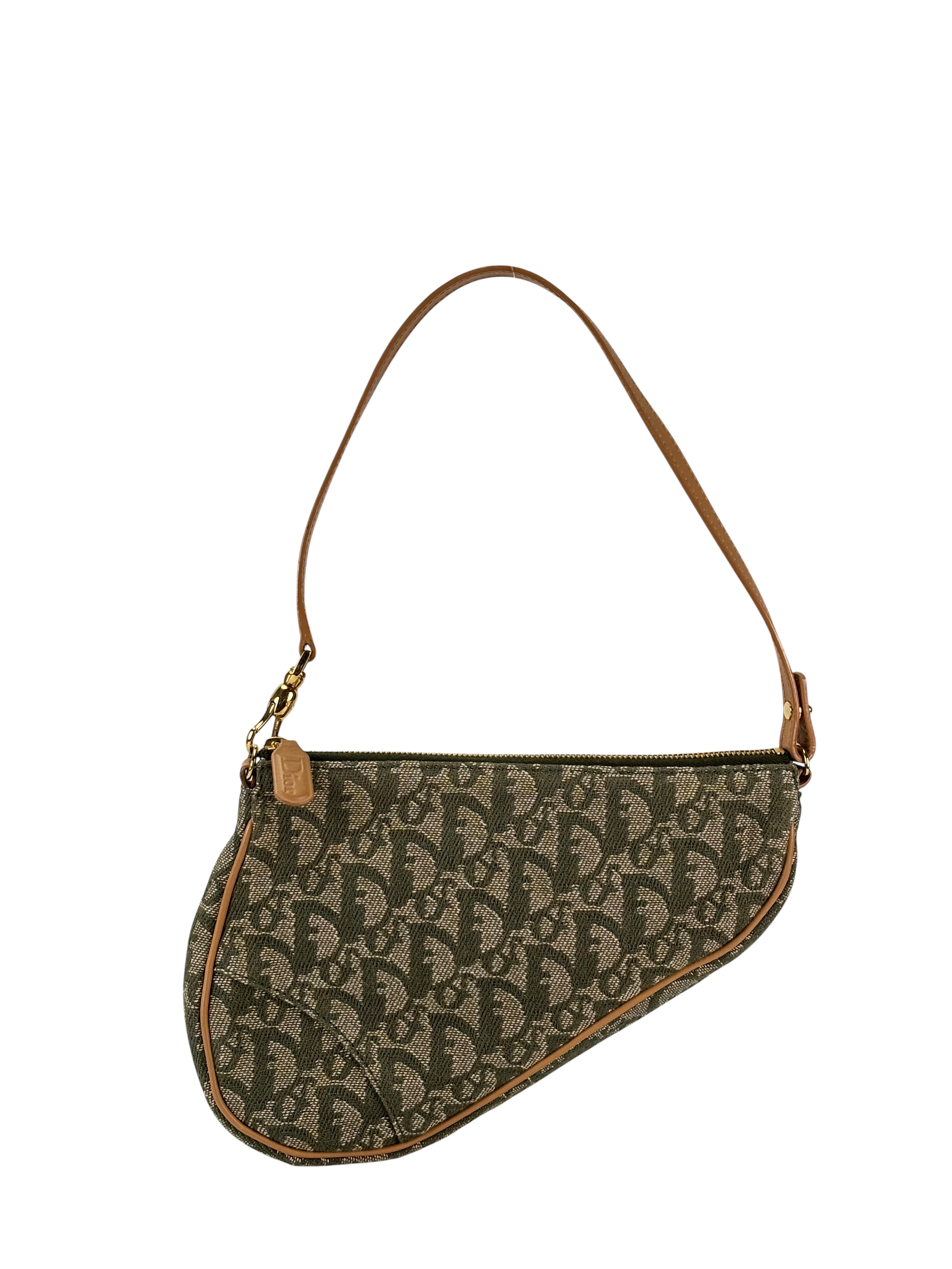 CHRISTIAN DIOR - Saddle Pochette Green Oblique Jacquard