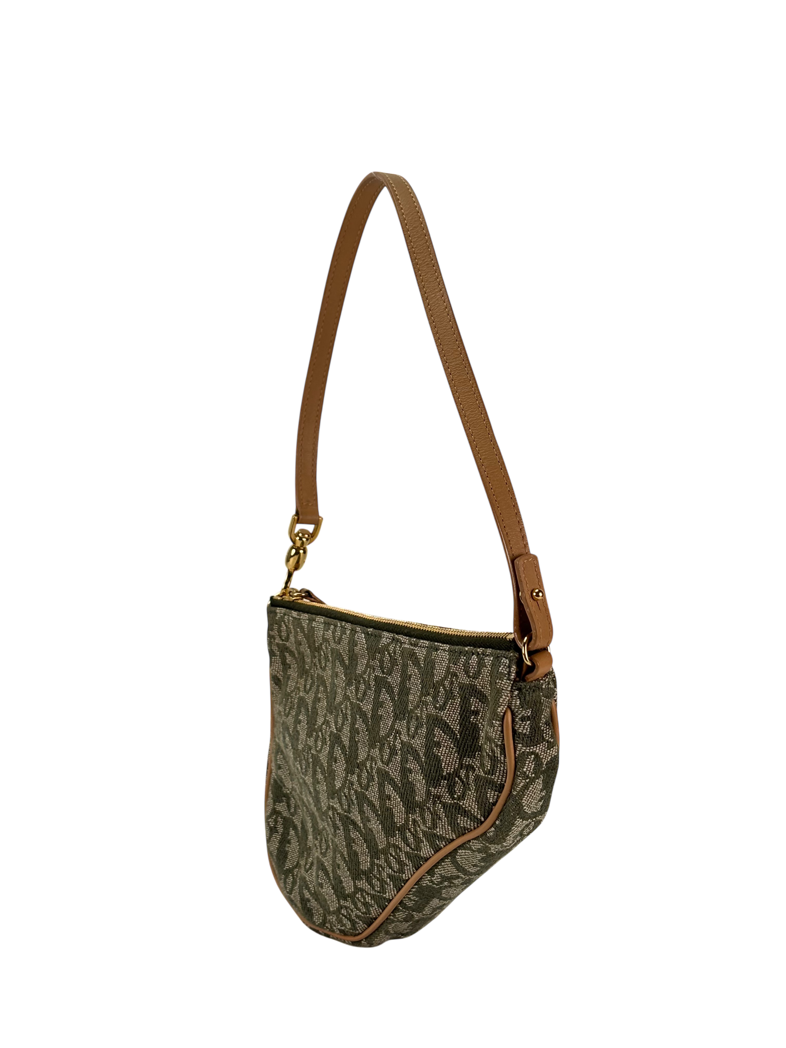 CHRISTIAN DIOR - Saddle Pochette Green Oblique Jacquard