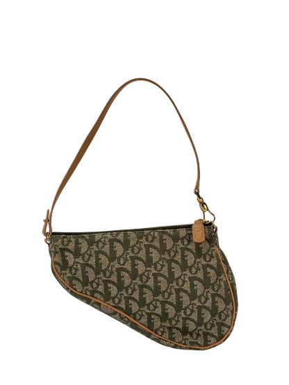 CHRISTIAN DIOR - Saddle Pochette Green Oblique Jacquard