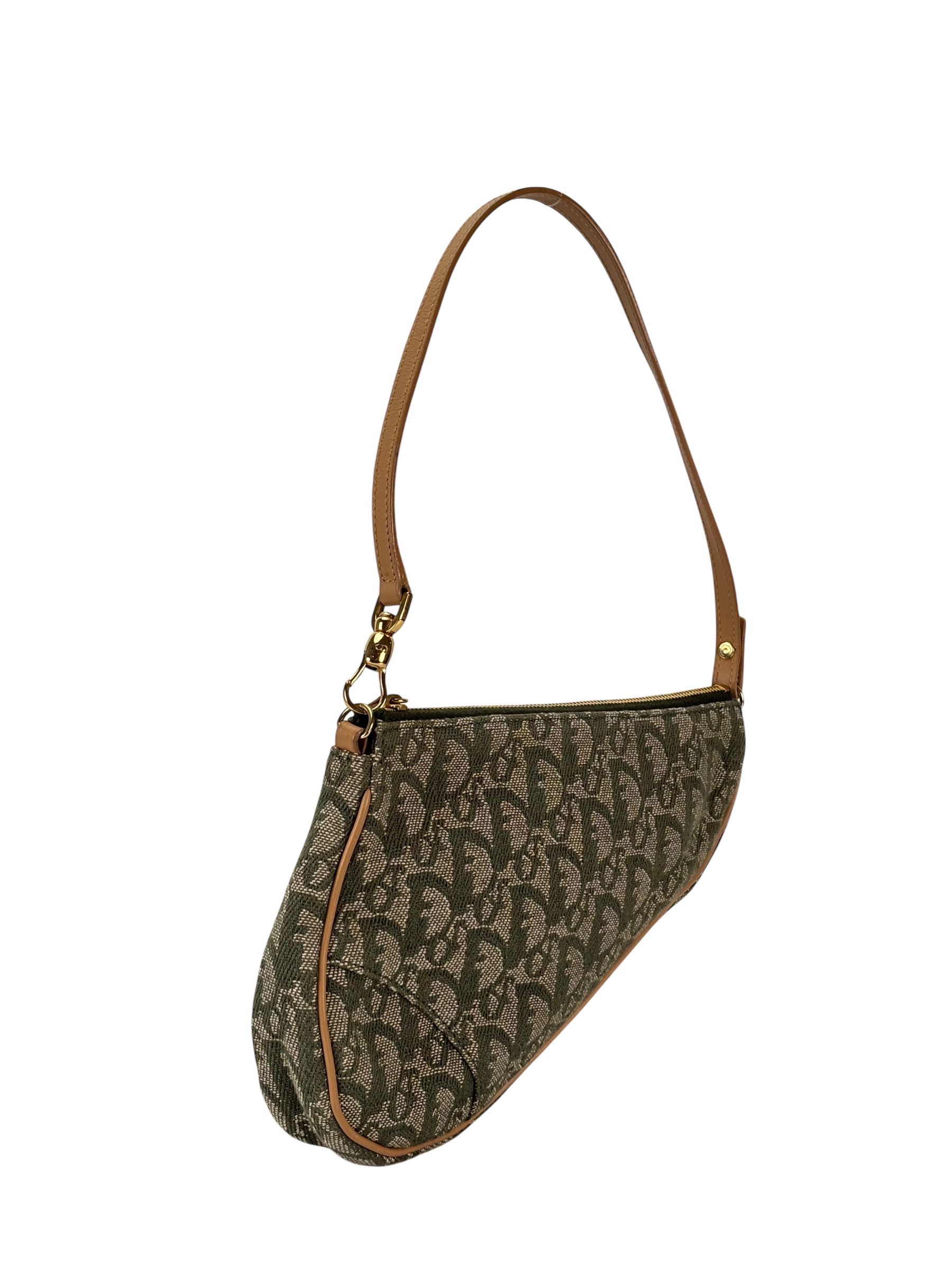 CHRISTIAN DIOR - Saddle Pochette Green Oblique Jacquard