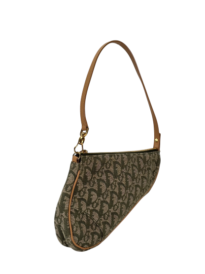CHRISTIAN DIOR - Saddle Pochette Green Oblique Jacquard