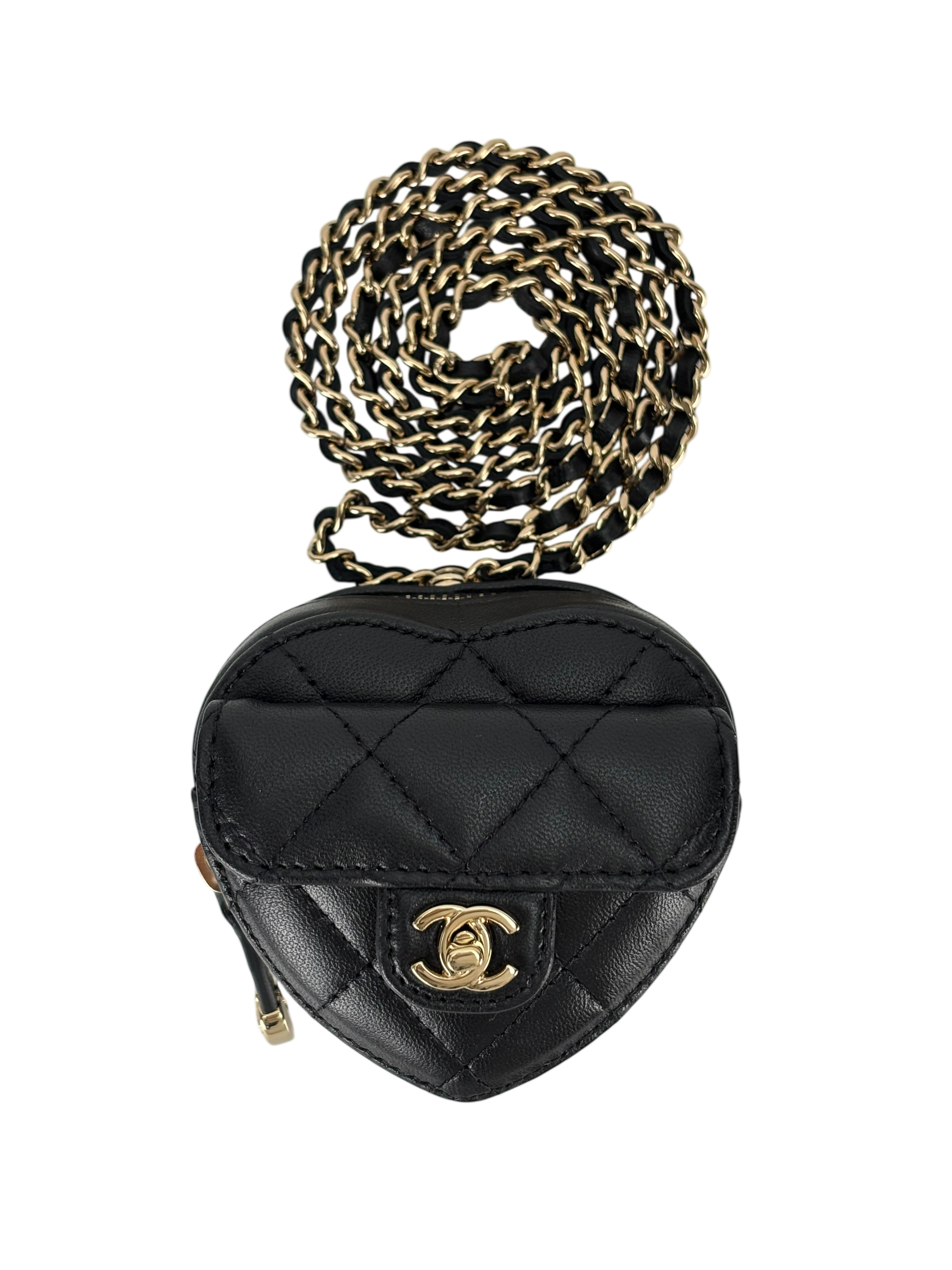 CHANEL - Black Lambskin Mini Heart Chain Bag