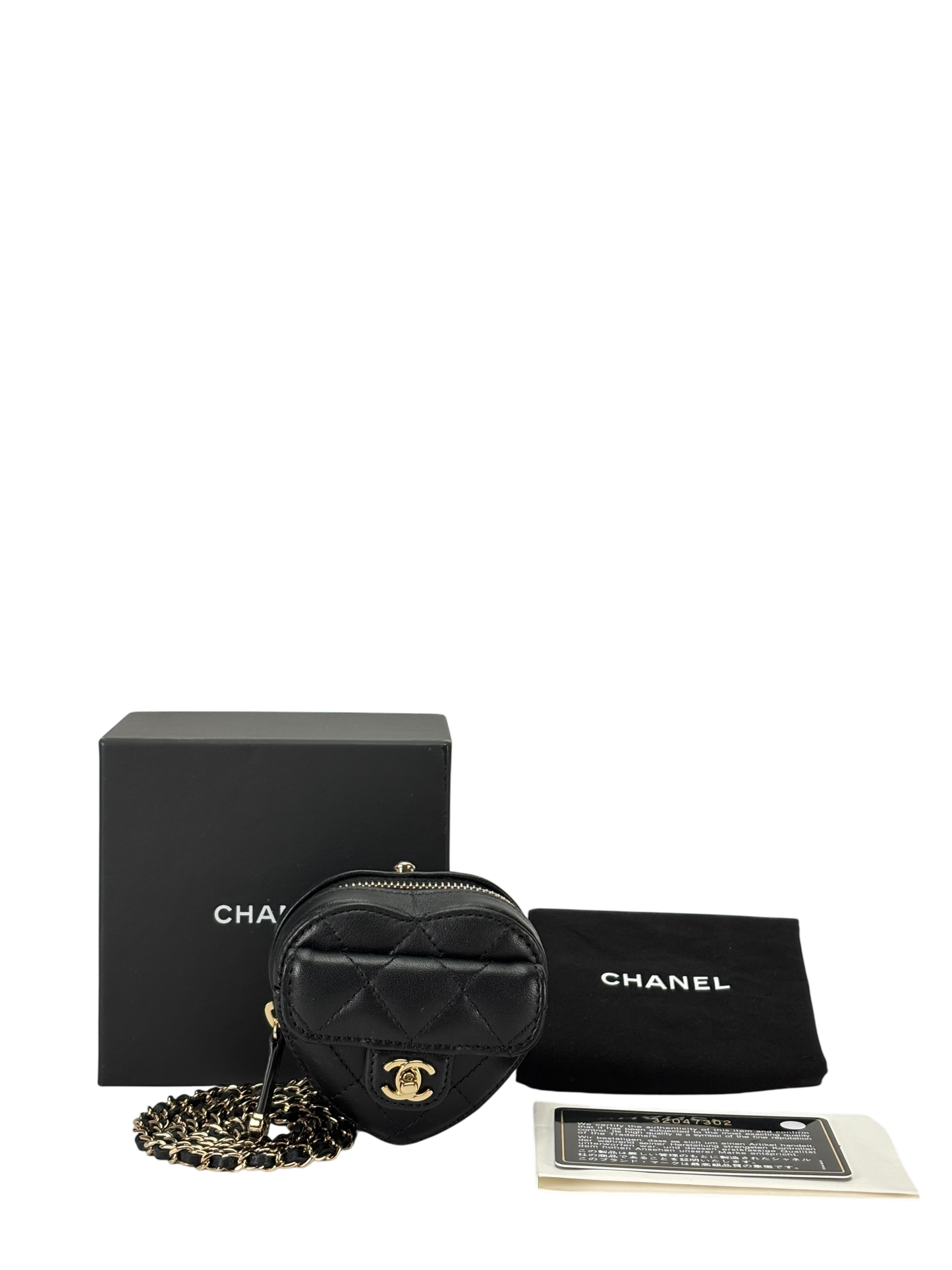 CHANEL - Black Lambskin Mini Heart Chain Bag