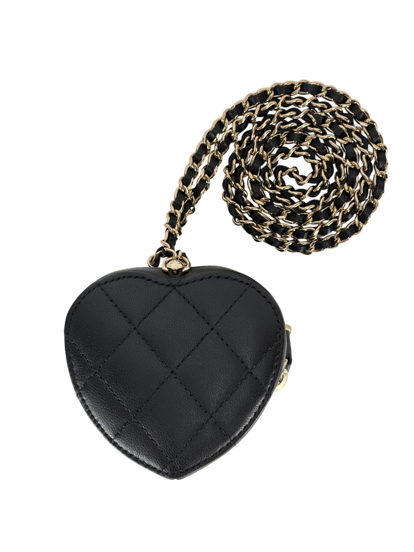 CHANEL - Black Lambskin Mini Heart Chain Bag