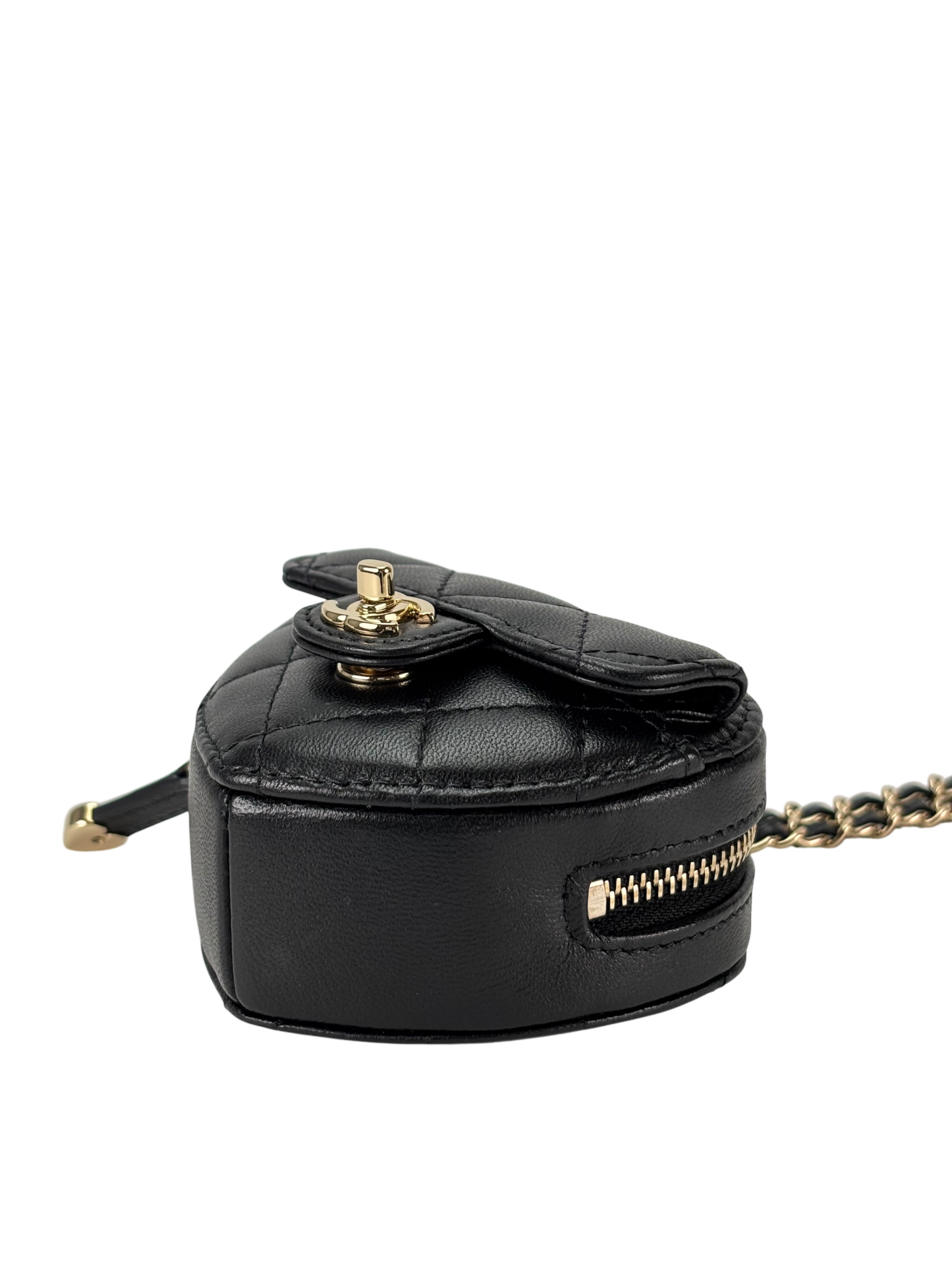 CHANEL - Black Lambskin Mini Heart Chain Bag