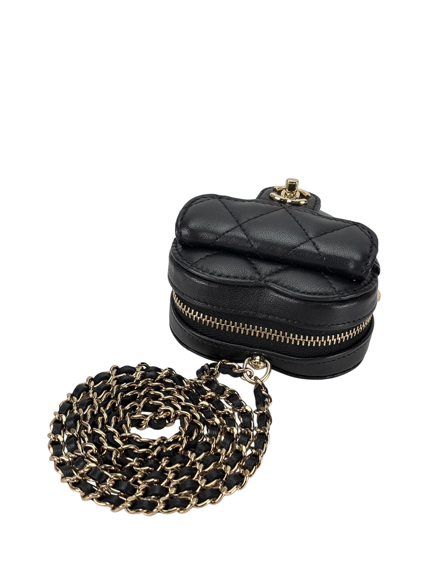 CHANEL - Black Lambskin Mini Heart Chain Bag
