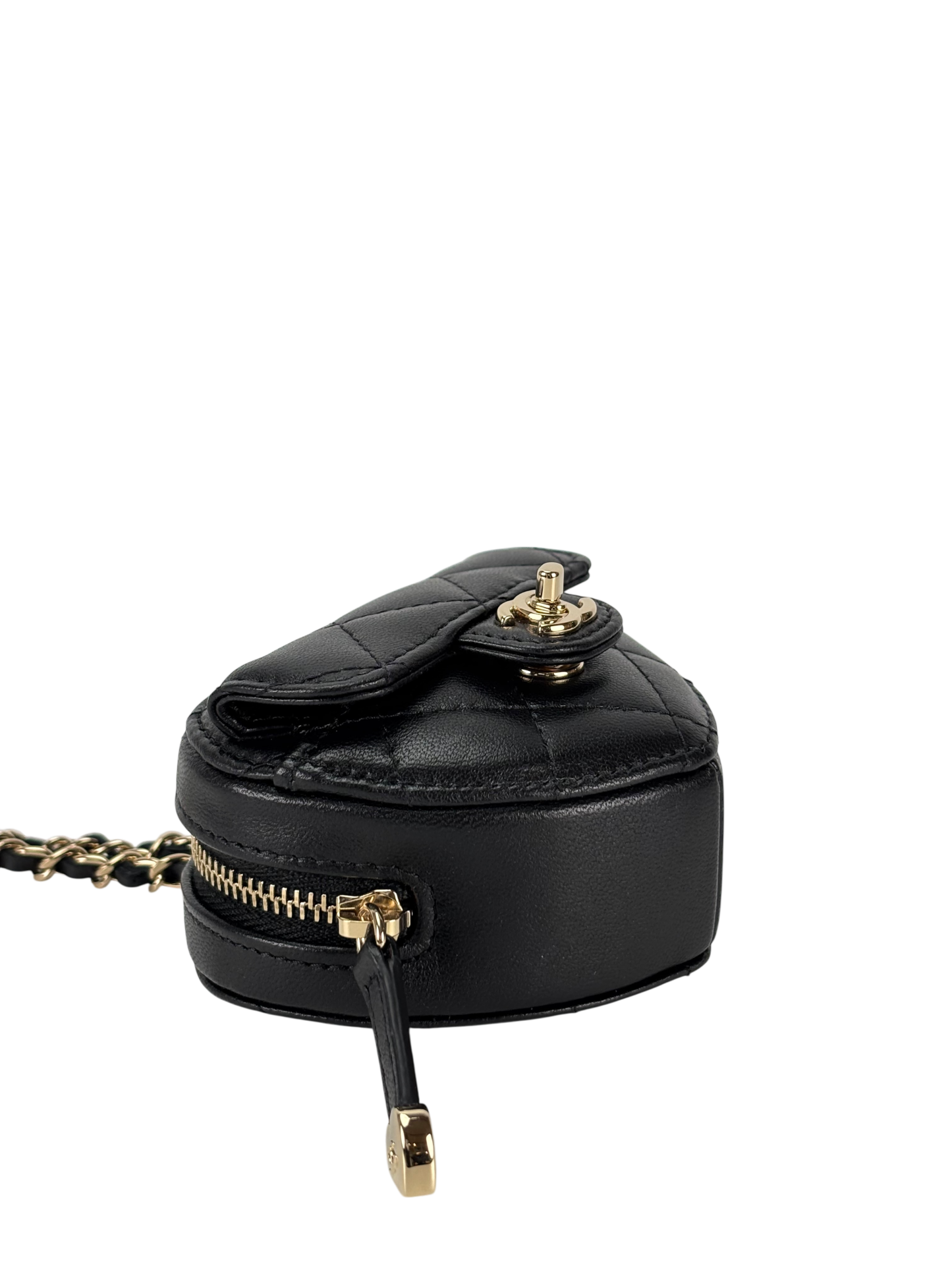 CHANEL - Black Lambskin Mini Heart Chain Bag