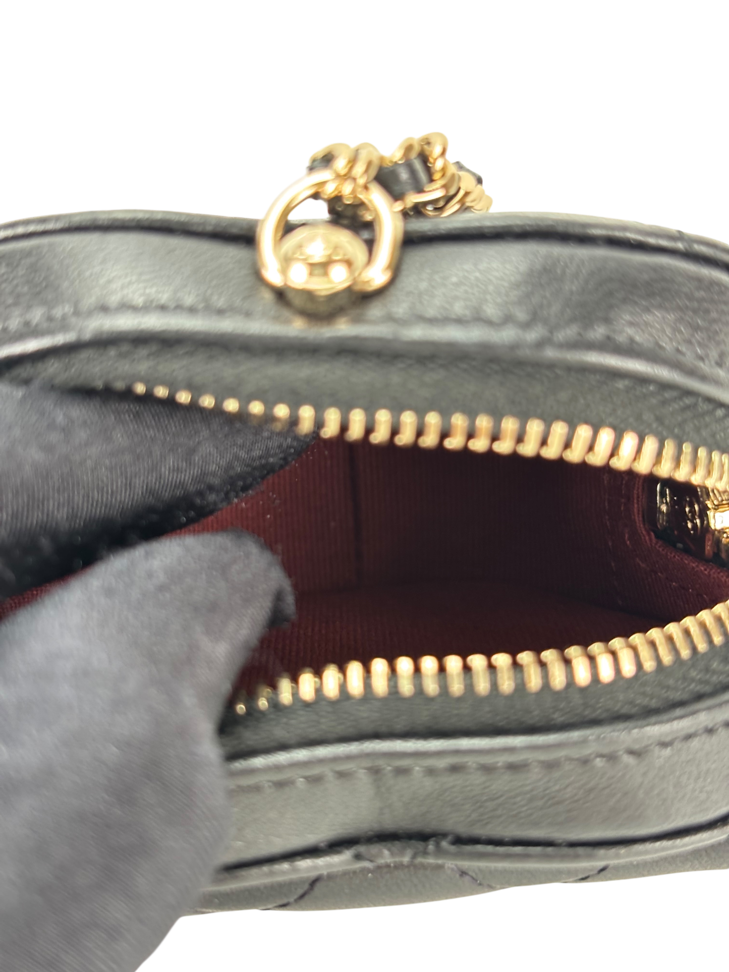 CHANEL - Black Lambskin Mini Heart Chain Bag
