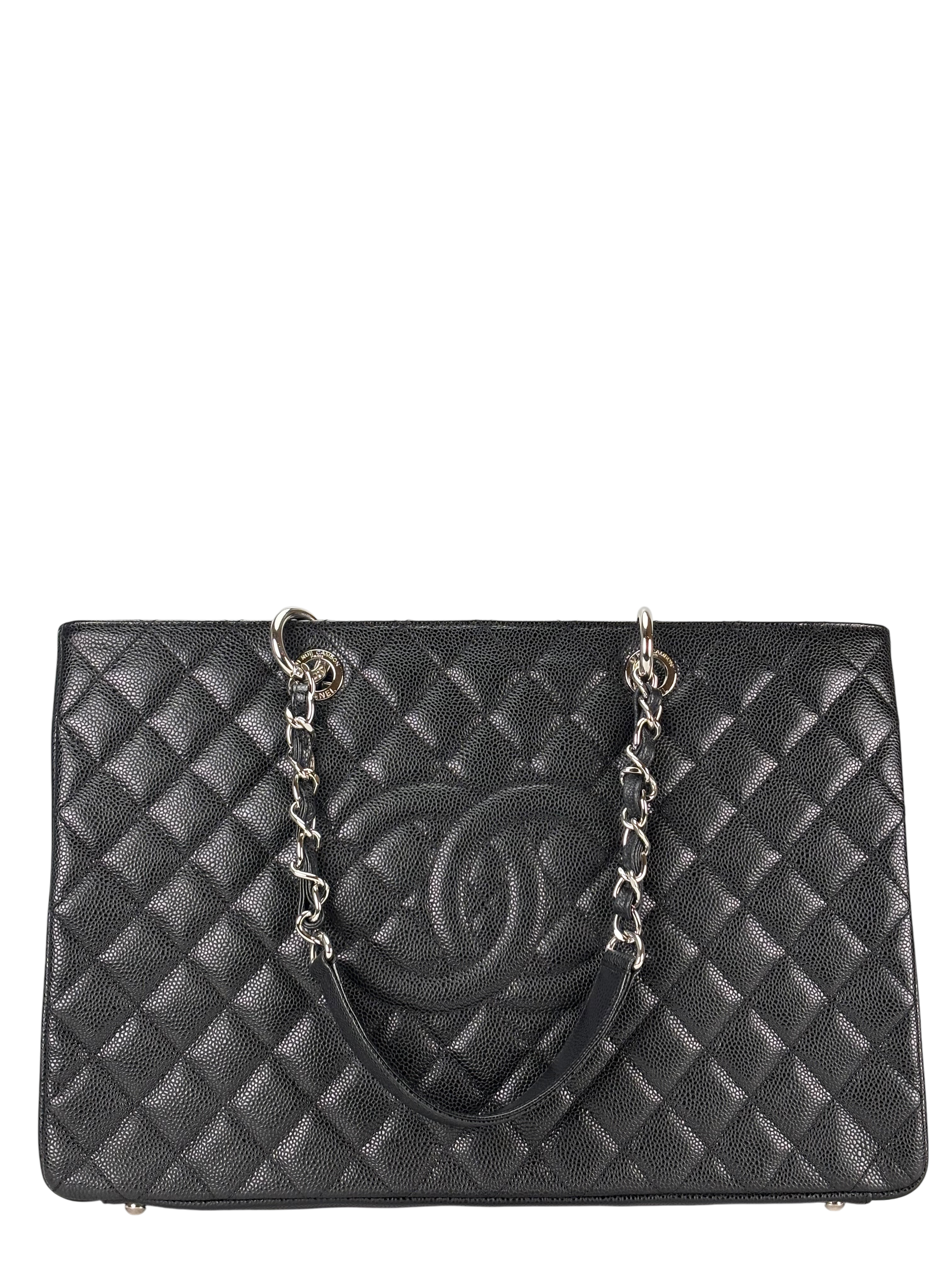 CHANEL - Black Caviar XL Quilted Grand Shopping Tote GST Palladium Hardware