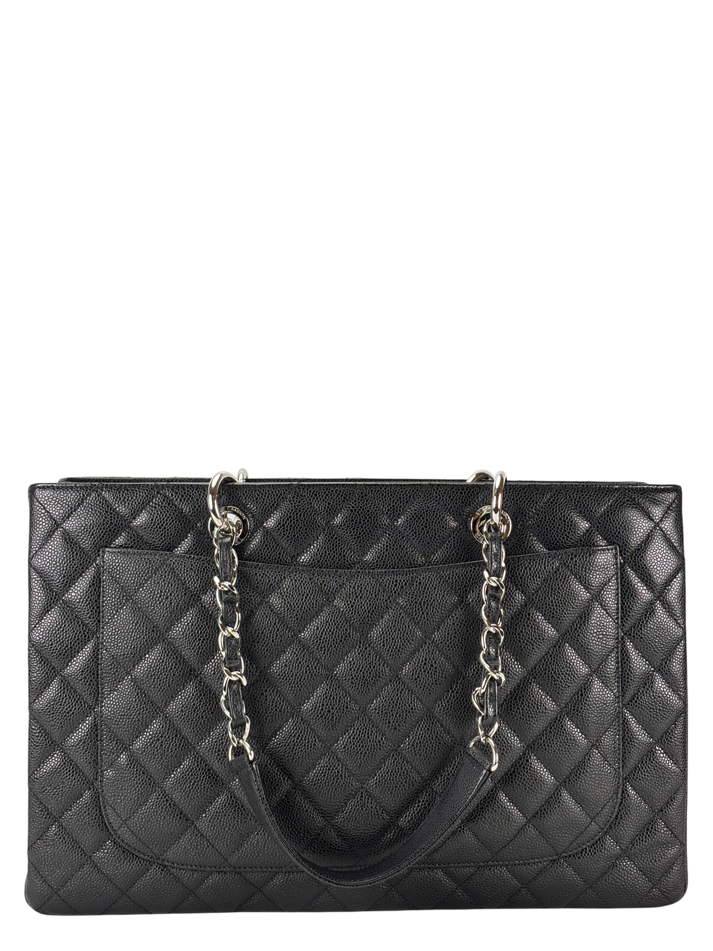 CHANEL - Black Caviar XL Quilted Grand Shopping Tote GST Palladium Hardware