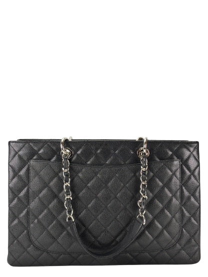 CHANEL - Black Caviar XL Quilted Grand Shopping Tote GST Palladium Hardware