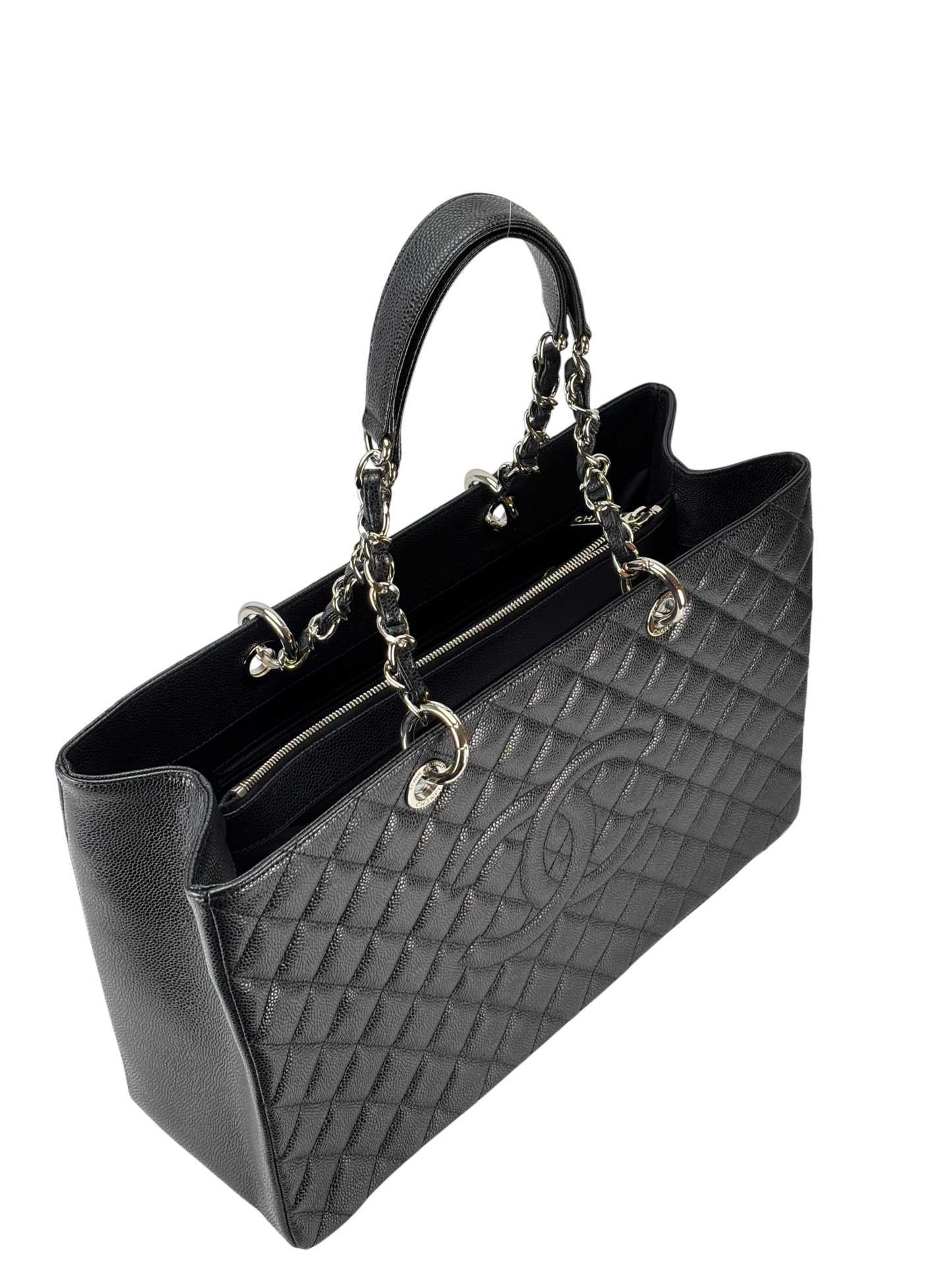 CHANEL - Black Caviar XL Quilted Grand Shopping Tote GST Palladium Hardware
