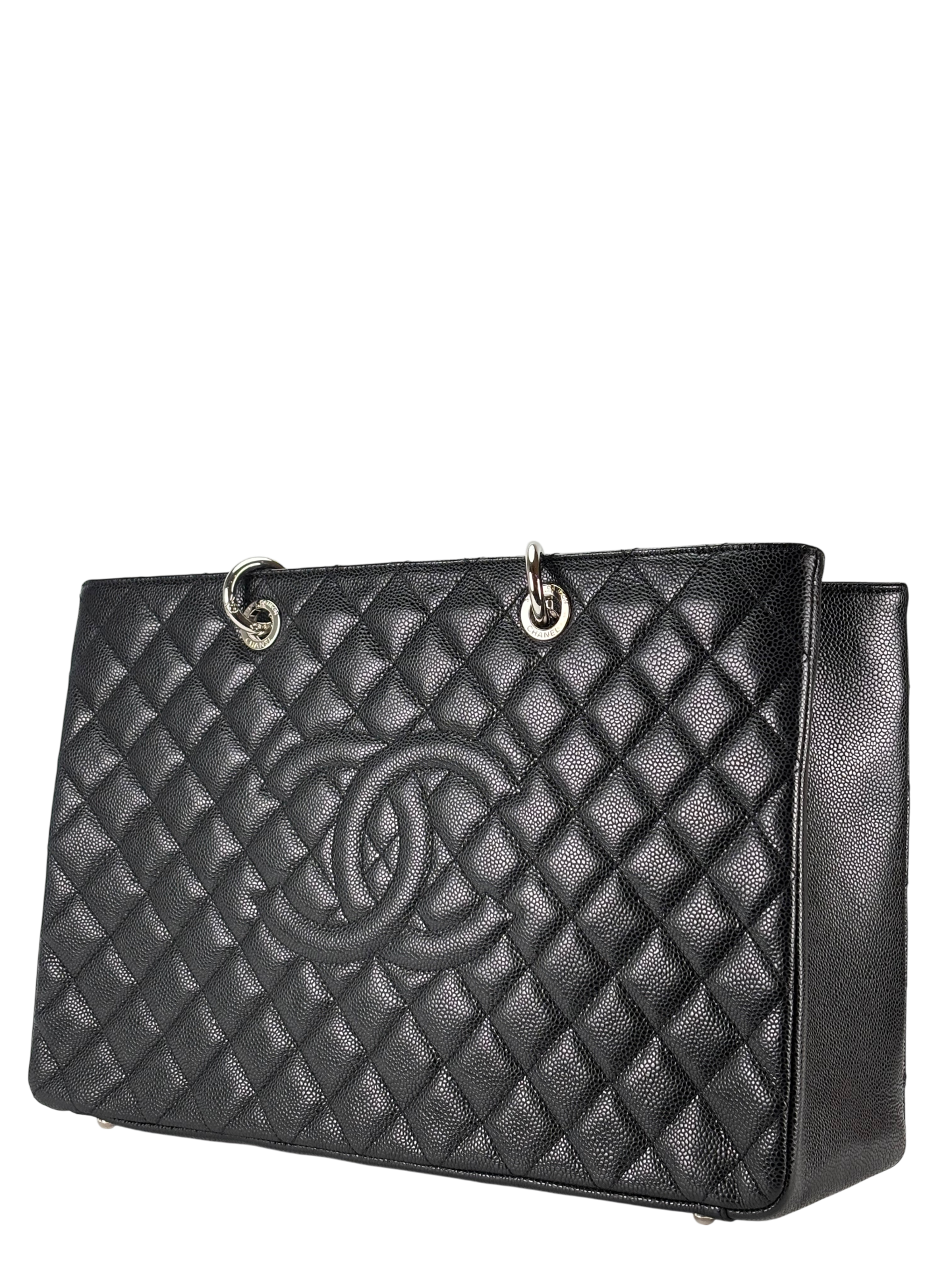 CHANEL - Black Caviar XL Quilted Grand Shopping Tote GST Palladium Hardware