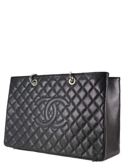 CHANEL - Black Caviar XL Quilted Grand Shopping Tote GST Palladium Hardware
