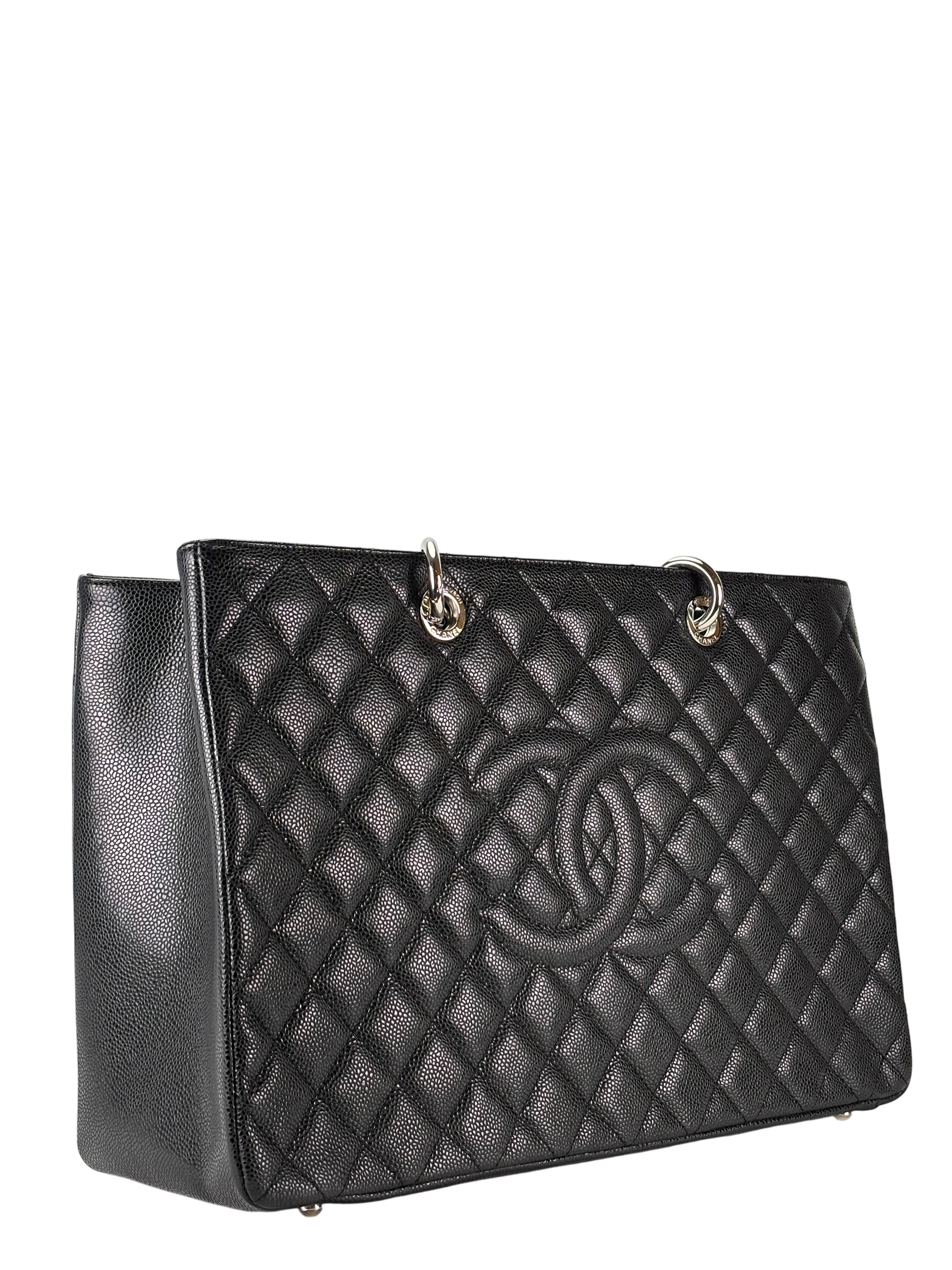 CHANEL - Black Caviar XL Quilted Grand Shopping Tote GST Palladium Hardware